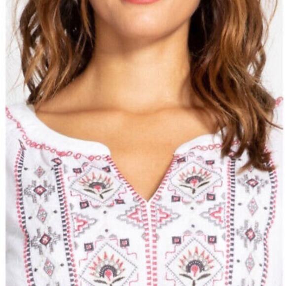 Johnny Was Tatum Peasant Embroidered White Boho Sheer Top size XL - Picture 2 of 10